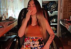 Sexy smoking girl in lingerie