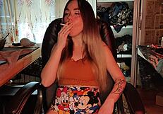 Sexy smoking girl in lingerie