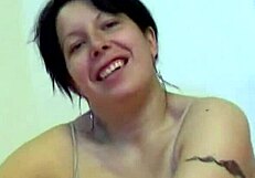 Younger adult Sabrina performs a live text cam show with a random person