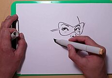 A portrait created with Copic markers in this fake glamour porn video