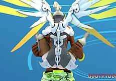 See Mercy’s big round behind shake when she receives a big black cock in this animated sex video