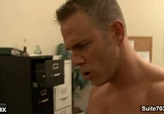 Inked homosexual man receives blowjob and a raw fuck at the workplace