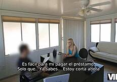 It is a breast implant sexpot takes a loan and gets fellated in repayment