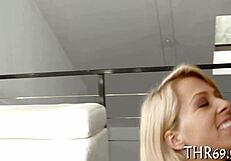 Blowjob and deep throat sex with a large breasted woman