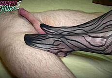Sexual interest lovely foot job in black stockings