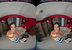The petite latina babe enjoys herself having anal sex play with a toy in virtual reality