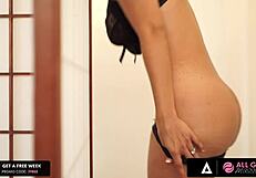 Two beautiful lesbians Aspen Rae and Reena Sky stroke their magnificent bodies using oil