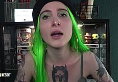 Lia Louise strap on claiming her male sub in German femdom video