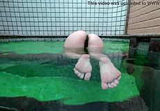 Sensual bath in hotel room, solo girl