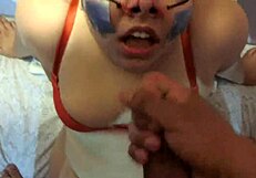 A battered and silenced woman receives dick in her face and cum dripping in her nostrils