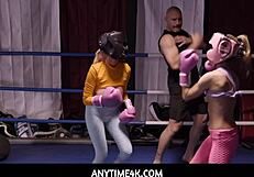 Gia DiBella receives a hard fuck from her trainer during the boxing session