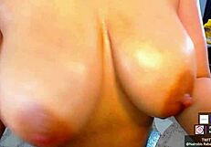 Big boobs oil massage ends in fucking and jerking off