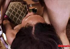 Tiny tits and big black cock in a steamy group sex scene