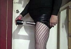 Sissy crossdresser employs a pump with a view to improving his aesthetics
