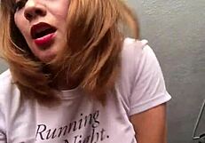 A mature skinny redheaded erotic model having sex her partner in 69 pose and exposing her large b00bs