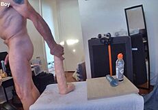 Ripped male bodybuilder, huge and open ass hole, giant erection