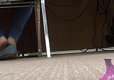 Undercover footage of wife’s dominant/submissive foot and shoe sex with nude nylons and blue flats