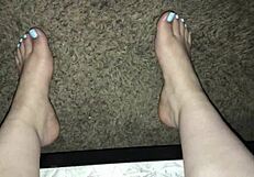 Footjob with the independent female adult and the amateur Latina POV feet around the face