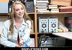 Young Blonde Shoplifter Bounces Her Tight Twat to Avoid Trouble