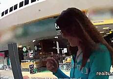 Czech slut seduces man for oral and point of view sex in a shopping center