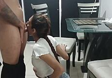 Russian stepdaughter watches her stepbrother jack off, she wants to help him jerk off again