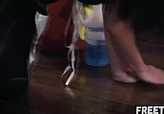 Immigrant maid with big boobs learns how to play the game in a discipline by her boss
