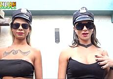 Brazilian shemales Adriana Rodriguez and Natalia Trans suck policemen and have sex with policemen in their ass