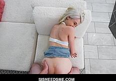 Blonde stepsister Scarlett Hampton provides a poor blowjob job and gets her ass fucked in doggystyle