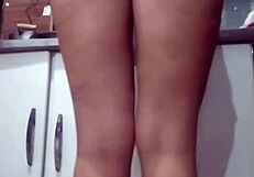 Home made video of Latina stepmom, no panties, cooking and masturbation