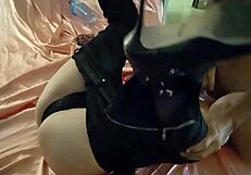 French Amateur in Black and Red Corset Wears Satin Panties with Heels for Doggystyle Pussy Pounding and Deepthroat Rimming