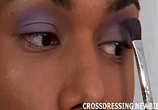 Ebony sissy gets kinky with lipstick and lingerie