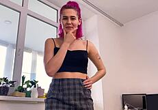 Have fun watching me have Sex and showing the initial steps of hairless pussy cumming on my skirt in a Pov sex adventure