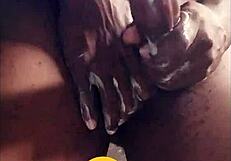A big black cock ejaculates twice and still gets hard to pleasure