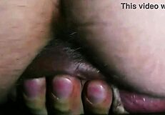 Unshaved homosexual Latino male having lots of fun with his balls on his arse