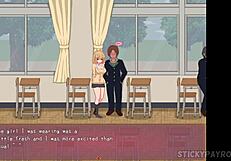 Japanese Hentai cartoon sex game of a cheating student and a busty teacher