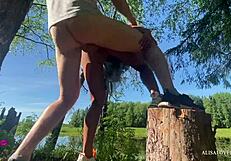 Sexy park lovers fuck in the doggy style position with deepthroat oral sex fun