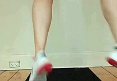 Sexy blonde personally trains in tight, tiny two piece swimsuit