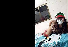 Stepdad watches stepdaughter’s solo show on the mom’s bed in homemade video