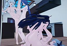 Futanari group with artificial cocks in St. Freya Hentai video