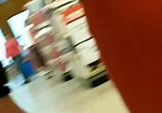 Young girl in tight shorts at the grocery store
