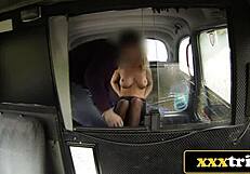 British cab driver gets off sexually with large, silicone-like breasts of blonde woman