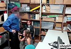 Middle aged Asian woman lets cop insert his dick in her mouth and gets boned at her workplace