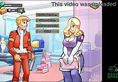 A big tits large cock blonde in Cartoon hospital fantasy with a space rescue theme