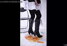 Foot and shoe worship fetish video with elements of foodcrush