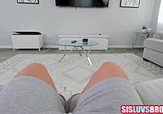 Step-sister and step-brother tease each other, then the girl starts to suck and pleasure her step- brother
