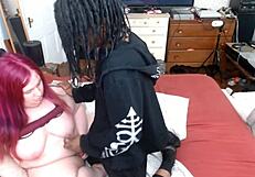 Black Transgender performs masturbation and ejaculation on big transgender boobs