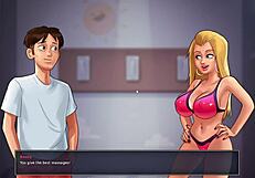 Lads assist hot and curvy girlfriend with a massage