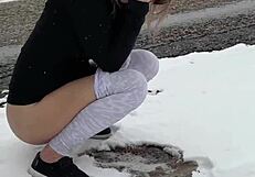 Public Peeing Turns to Risky Blowjob and Huge Creampie in Shower