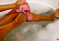 Spa time with a provocative college beauty and her lady companion