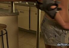 Innocent girl opens her meaty twat and gets herself fucked for the first time